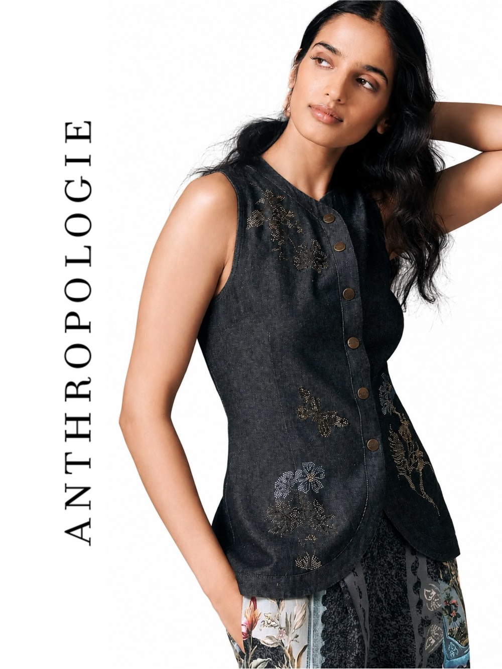 Anthropologie Ranna Gill Embroidered Cotton Vest